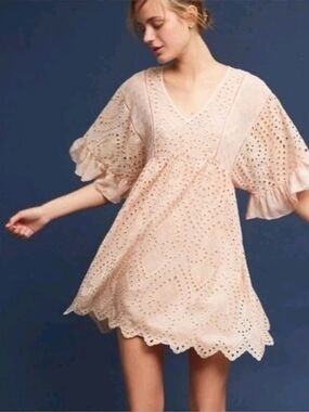 Anthropologie Akemi & Kin Brooke Eyelet Babydoll Swing Oversized Dress Size 10